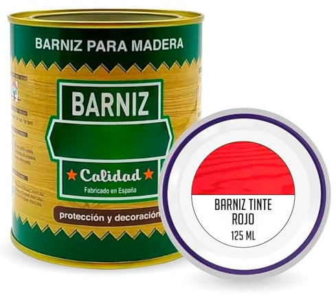 AC - Bote de Barniz para Madera - Fabricado en España - Ideal para todo tipo de Maderas, vigas, cerchas, marcos, etc. - Capacidad de 125 ML - Rojo
