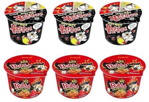 SWEET GUYZ Noodles Hot Chicken Flavour Stir Fry Ramen Spicy Korean Noodles Quick Meal Bowls Instant Ramen for Spice Lovers (Bowl, Mixed Bowl - x3 Hot chicken / x3 X2 Spicy)