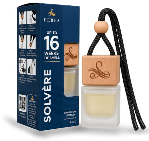 Car Air Freshener for Men, Solvère White Inspired Hanging Diffuser by Perfa | Solvère inspired car scent, hangs or clips to your vent. Bergamot, pepper, woody amber. Lasts up to 16 weeks.