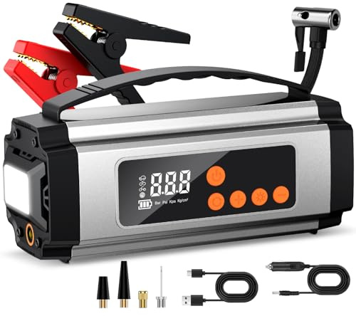 Onherm 7-in-1 Booster Avviatore Auto con Compressore 150PSI, 2000A Avviatore Batteria Auto/Moto per 12V 8L Benzina e 5L Diesel, Avviatore Emergenza con Torcia, Jump Starter con USB-C e Display LCD