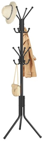 SONGMICS Coat Rack, Metal Coat Tree, Freestanding Organizer for Clothes, Bags, Hats, 175 cm Tall, 16 Hooks, for Entryway, Living Room, Bedroom, Ink Black RCR081BH01