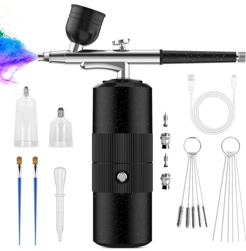 PHILORN Airbrush Set mit Kompressor, tragbare kabellose Airbrush für Friseurarbeiten, Nagelkunst, Kuchendekoration, Make-up, Modellbau