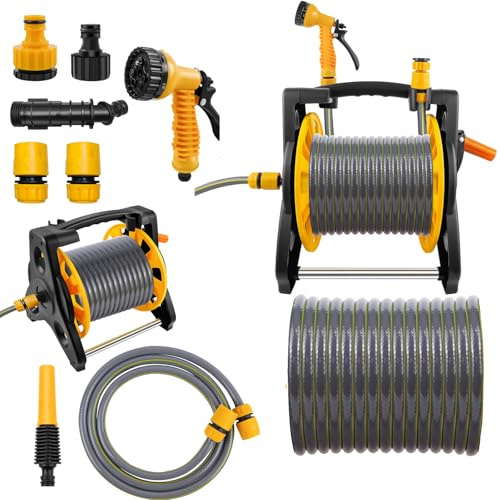 Enrouleur de tuyau d'arrosage, dévidoir de tuyau d'arrosage avec tuyau d'arrosage (1 enrouleur de tuyau + tuyau d'arrosage de 30 m)
