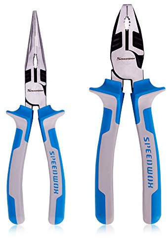 SPEEDWOX Compound Action Pliers Long Nose Pliers Linesman Pliers Set 2 Pcs 8 Inches Combination Pliers Heavy Duty Multi Use High Leverage Reduce Effort by 35% Professional Tool