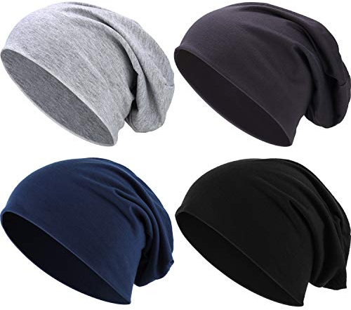 Outus 4 Pcs Slouchy Beanie Hat Thin Knit Slouch Cap Hip-hop Soft Lightweight Warm Sleep Cap Dwarf Hat for Men Women