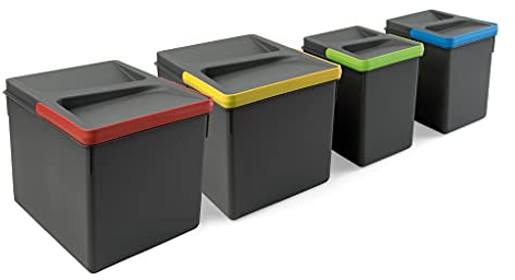 Emuca - Recycle Behälter für Küchenschublade, Höhe 216, 2x12L + 2x6L, Anthrazitgrauer Kunststoff, Kunststoff