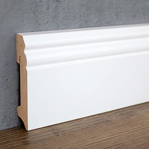 PROVISTON | Sockelleiste | Berliner Profil | 18 x 90 x 2400 mm | MDF foliert | Weiß | Hamburger Fußleiste | 2.4 Meter