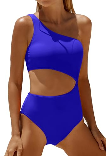 Yonique Women's One Piece Swimming Suit Swimsuit One Shoulder Swimwear Cutout Monokini, Royal Blue, Medium