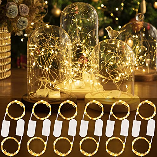 HXWEIYE Lot de 12 Guirlandes Lumineuses à Piles，2.1m 20LEDs Blanc Chaud Mini LED,étanche bouteille pour Interieur Exterieur, Vacances, Mariage, Fête, Noël