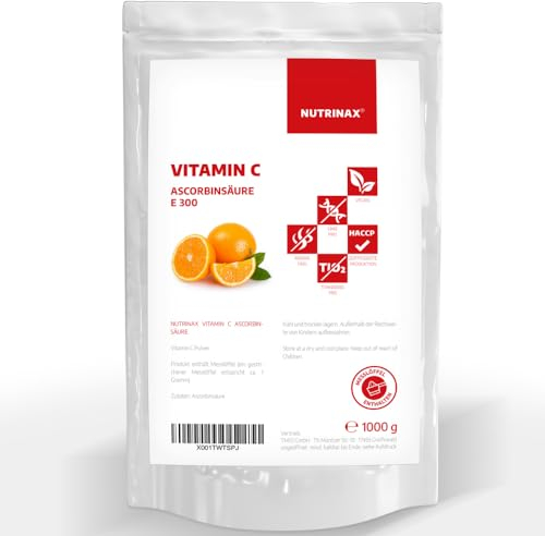 Ascorbinsäure Pulver | 1000g | hochdosiertes Vitamin C-Pulver | vegan | ohne Füll- und Zusatzstoffe | wiederverschließbarer 1000g Zip-Beutel inkl. praktischen Messlöffel