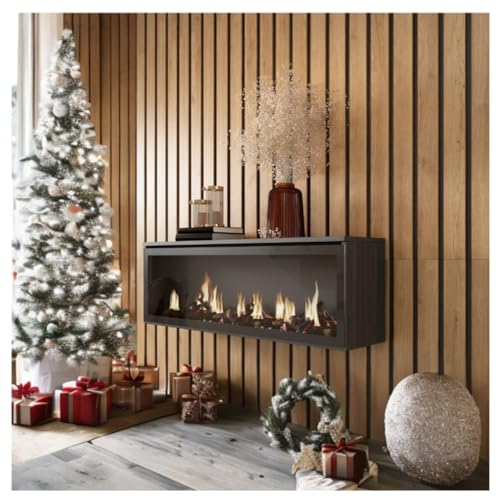 SKRAUT HOME | Chimenea eléctrica LED | Sin Calor | 107x38x25cm | Salón - Comedor | Chimenea eléctrica LED | Estilo Moderno | Negro