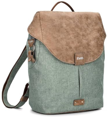 Zwei Damen City-Rucksack Olli O12 Rucksack (7 L) im Retro-Look mit Blumenanhänger im Canvas-Style mit Lederoptik, Hauptfach mit Reißverschluss, gepolstertes Laptopfach, wasserabweisend (eucalyptus)