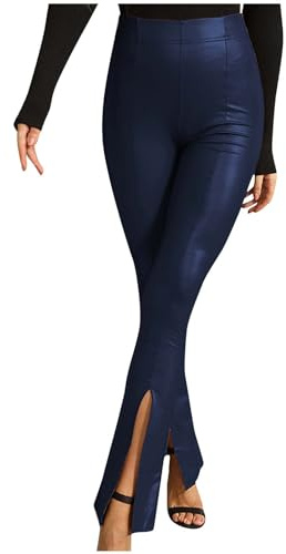 Faux Leather Leggings for Women Wet Look Full Length High Waist Leather Trousers Solid Split Long Pants High Waist Slim Fit PU Trousers