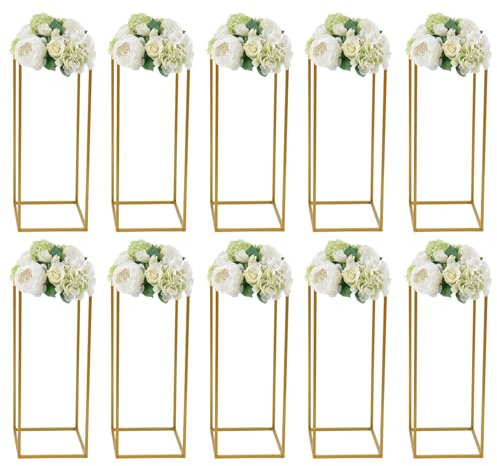 ieLsngai Support de fleurs doré - Vase - Support de fleurs - Support de plantes fantaisie - Support de plantes - En métal - Colonne décorative de mariage - 10 pièces - 60 cm