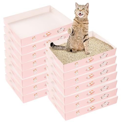 Nchdewui Disposable Cat Litter Trays, 15 Pcs Foldable Cardboard Kitty Litter Tray, Portable Travel Toilet Litter Pan Liners for Indoor Outdoor Cat, Small Animals (b)