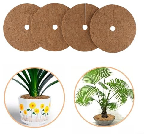 Sumsoctober Discos de mantillo de fibra de coco, paquete de 4 alfombrillas protectoras para base de árbol, control de humedad, 23 cm/25 cm (23 cm)