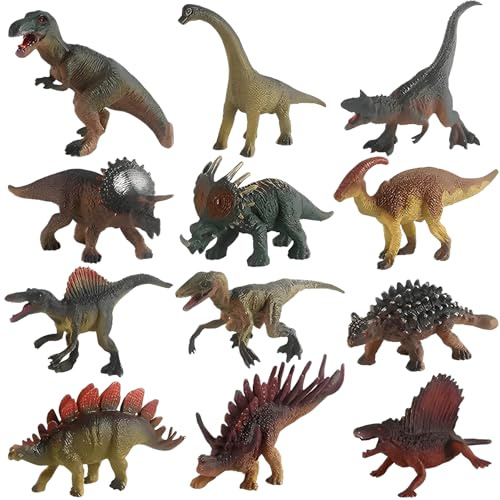DxxD Dinosaures Figurines Réalistes, 12 Pièces Dinosaure Jouet Enfant 3 4 5 6 7 8 Ans, Jurassic Assortiment de Figurines Préhistoriques en Miniature, T-Rex, Triceratops, Cadeau Garcon Fille
