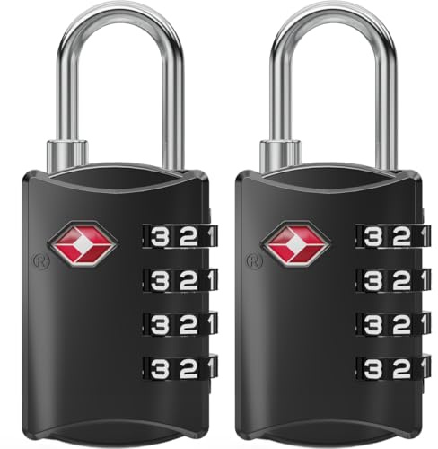 NovLock TSA Schlösser – Kofferschloss mit 4-stelligem Zahlencode – Gepäckschloss für Koffer, Rucksack, Reisetasche oder Handgepäck – 2er-Pack, Schwarz