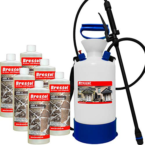 Per pietra & Detergente (6 x 1000ml + 6L Irroratore a Pressione) Fugen – - Grigio pietra detergente verde belagsent Inoltre RIMUOVI alghe RIMUOVI