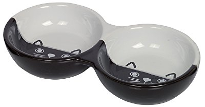 Nobby Gatti in Ceramica, Doppia Ciotola, Colore Nero/Bianco, 22 x 11,5 x 3,5 cm, 1 Pezzo