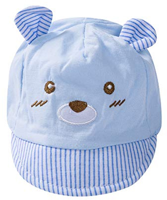 Carolilly Chapeau de soleil pour nouveau-né 0-3 mois Unisexe d'été Bonnet pour bébé en coton doux - Bleu - 38 cm
