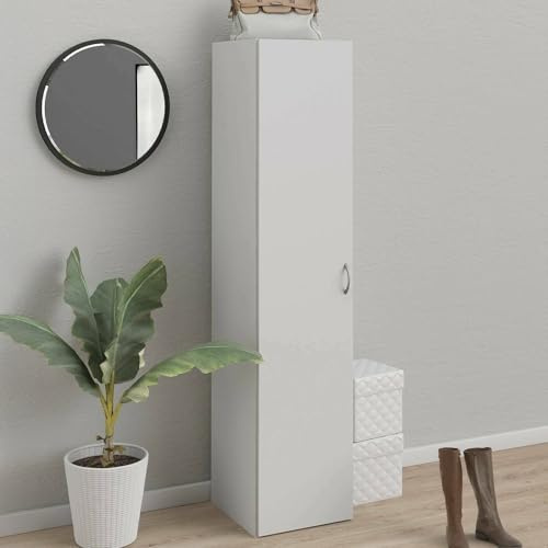 Dmora Armadio Guardaroba ad Anta Singola con Tre Ripiani Interni, Colore Bianco, cm 39 x 41 x h175, 1