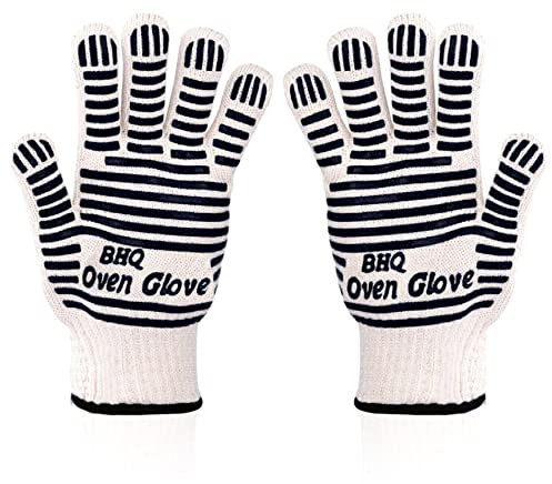 Guantes de horno resistentes al calor – Certificado EN407 932F – Guantes de cocina para barbacoa, parrilla, hornear, cortar, soldar, ahumar chimenea (negro)