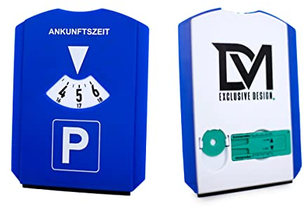 DM Parkscheibe 6 in 1 Parkuhr +Reifenprofiltiefenmesser, Eiskratzer und Einkaufswagenchip Kunststoff blau fürs Auto