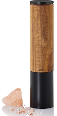 AdHoc EP62 - Molinillo eléctrico de pimienta eMill.5, CeraCut® de cerámica, incluye baterías, madera de acacia, acero inoxidable negro