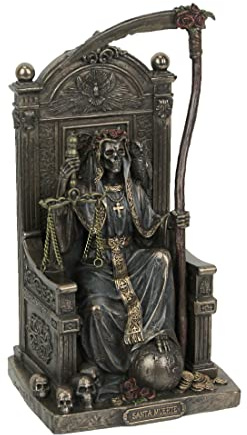 Veronese Design 8 5/8 Sitting Santa Muerte Grim Reaper Scythe and Scale Resin Sculpture Antique Bronze Finish