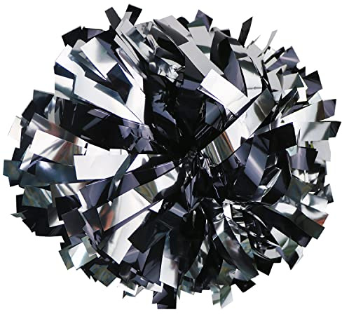 GUIFIER 2 Piezas Pompones de Cheerleading y animación metálicos de 6 Pulgadas con Mango de bastón, Pompones Cheerleader de Animadora para escuadrón de animación (Negro y Plata)