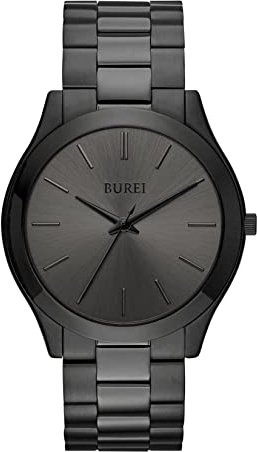 BUREI Herren Uhren Schwarze Minimalistische Quartz Armbanduhr für Männer 44mm große Kleideruhr mit Edelstahlband
