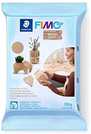 STAEDTLER lufttrocknende Modelliermasse FIMO air wood-effect, holzähnlich, kein Brennvorgang notwendig, 350g, klebt nicht, mind. 95% natürliche Rohstoffe, 8150-W7