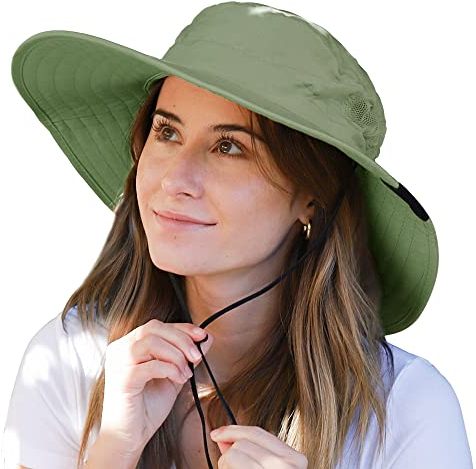 Kato Tirrinia Gipfelfreund Sonnenhut Strohhut Anglerhut Gärtenhut Outdoor Hüte Safari Sonnenschutz Hut Wanderhut Fischermütze Damen Herren Sommer UV Schutz Sonnenschutz Großer Kopf Nackenschutz, Grün