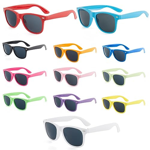 ZJRung 12 Stücke Partybrillen Set Bunt PC Sonnenbrille Universal Retro Party Brillen Neon Farbe Party Sonnenbrillen für Damen Herren und Kinder