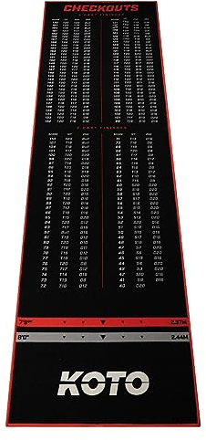 KOTO - Dartteppich Check Out Rot 285 x 60 cm, Dartmatte, rutschfeste Unterseite, 2 Wurflinien