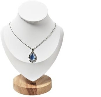 Yudu Halskette Büste Schmuckhalter Schmuckbüste Dekobüste Schmuckständer Kunstleder weiss (H:19,50cm)