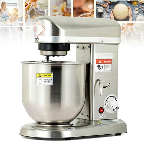 Oiyekntd Baking Stand Mixer, 3 Speed Kitchen Mixer with Stainless Steel Mixing Bowl, Whisk, Dough Beater, 5L/7L/10L Commercial Food Stand Mixer Dough Blender for Bakery,Silver-10L