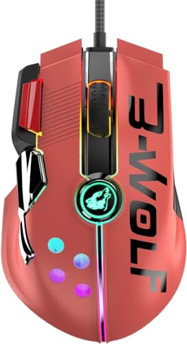 EWEADN M2 Wired Gaming Mouse Up to 12000 DPI, Pixart 3325 Gaming Chip, Chroma RGB,11 Macro Programmable Buttons + Rapid Fire, Joystick Ultralight Honeycomb Mouse for PC/Xbox/PS4 (Red)
