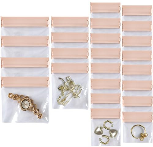 Cerapheer 24PCS Jewelry Bags -EVA Anti-Tarnish Jewelry Storage Bags, Travel Jewelry Bag Reusable & Anti-Oxidation Thickened Storage for Necklaces, Earrings, Rings and More（Pink）