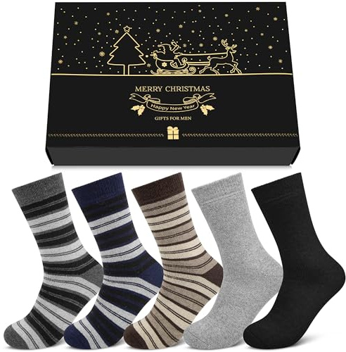 Chalier Cozy 5 Paires de Chaussettes Thermiques Pour Hommes, Chaussettes Épaisses Et Chaudes en Laine Pour L'Hiver Froid, de Travail de Randonnée, de Marche, Avec Une Boîte Cadeau