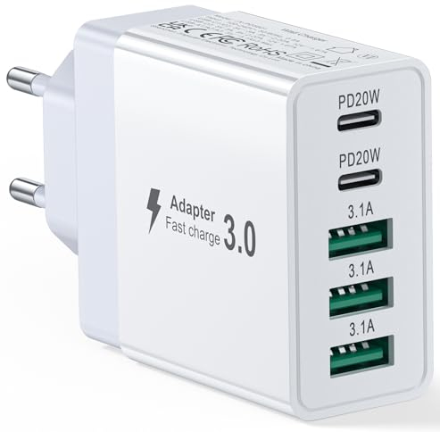 50W USB C Ladegerät Mehrfach 5-Port Schnellladegerät Netzteil Stecker Adapter PD QC Ladestecker für iPhone ALLE Serien & iPad, Tablets, Google, Samsung, Handys (1-Standard)