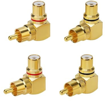 GERUI 4 Stück rechtwinkliger Cinch Stecker auf Buchse Adapter Konverter, 90 Grad,Chinch Winkelstecker Adapter Vergoldet,RCA Rechtwinkliger Adapter