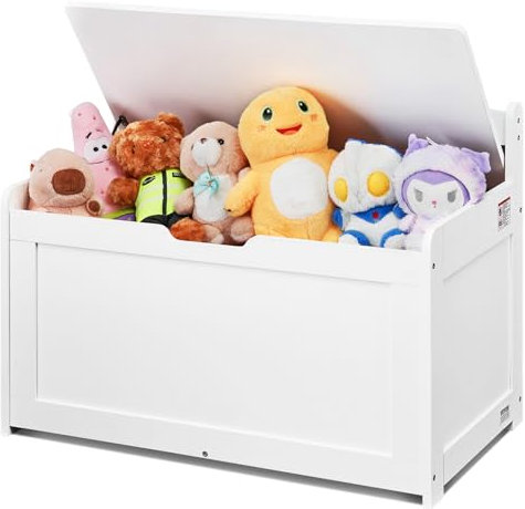 VEVOR Wooden Toy Chest for Kids, Toddler Toy Storage Box with Flip-Top Lid and Safety Hinge, 32.68 x 17.91 x 24.02 Large Kids Storage Bench for Playroom, Bedroom, Living Room or Entryway, White