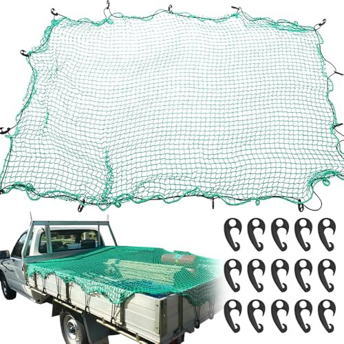 Cargo Net, Safety Cargo Netting, Trailer Cover Net, Cargo Net for Van Pickup Truck Bed with 15 PCS Hook 2m x 3m/6.5ft x 10ft Heavy Duty Luggage Bungee Net for Car SUV Van Trailer Campervans