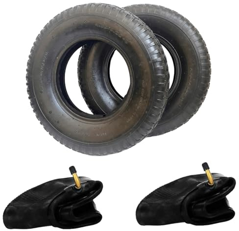 Vixzoid Lot de 2 pneus de brouette 4.80/4.00-8 avec chambre à air - 4PR - Pneu en caoutchouc renforcé - Charge maximale de 250 kg - Profil rainuré profond - Toutes saisons - Valve d'angle