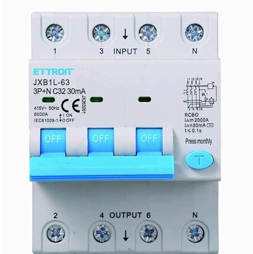 IXTRIMA Interruttore Magnetotermico Differenziale, 3P+N, 380V-6KA, 30mA, 4 Moduli DIN (32A)