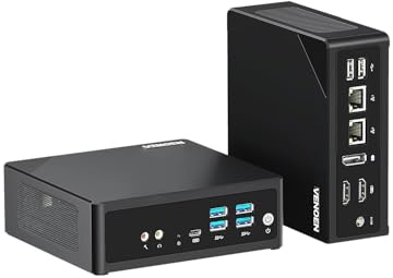 VENOEN Mini PC Twin Lake N150 (hasta 3,6 GHz), Win11 Pro Mini Ordenador de Sobremesa 4K Triple Pantalla, 8GB DDR5 256GB M.2 SSD, 2*HD, DP, 2*RJ45 LAN, WiFi6, BT5.2, Mini Computer para Oficina y Hogar