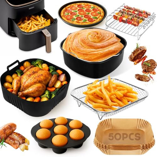 Air Fryer silikonform 20–23 cm, Air Fryer-tillbehör för Philips | Air Fryer silikonskål för Philips XL 6,2 L/8,3L, Moulinex 7,5L, COSORI 5,5 L/6 L/6,2 L/6,4 L