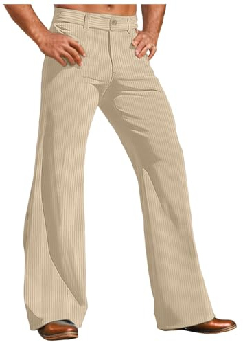 Pantalon évasé en velours côtelé pour homme - Style rétro des années 70 - Pantalon de loisirs - Couleur unie - Pantalon long - Pantalon d'extérieur - Jambes larges - Pantalon de maison disco
